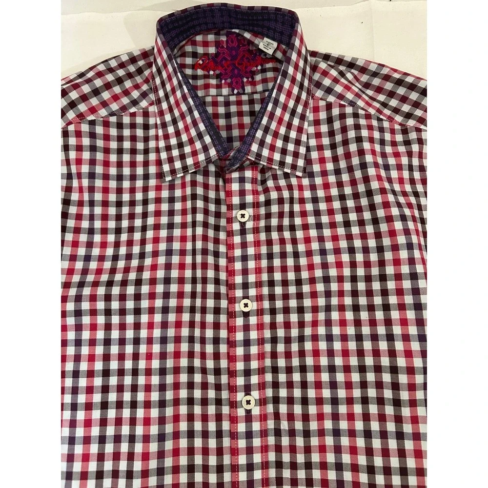 Robert Graham Modern Contras  Cuff‎ Mult-Color Gingham Plaid Mens Sz L Shirt
